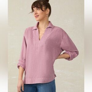 Faherty Mauve V-Neck Blouse